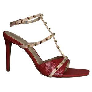 WILD DIVA / Lacey-28 / Red / Strappy / High Hee l/ Sandals With Gold Studded